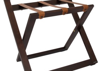 R02S luggage rack - walnut color with brown (cognac) leather straps