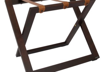 R01S luggage rack - walnut color with brown (cognac) leather straps