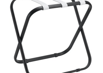Luggage Rack R05S - black steel with white leather straps
