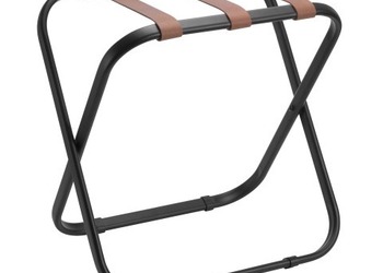 Luggage Rack R05S - black steel with cognac leather straps
