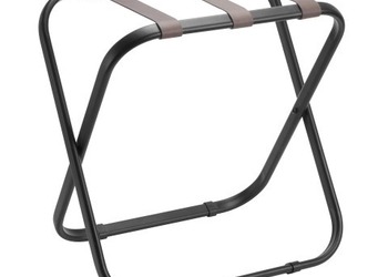 Luggage Rack R05S - black steel with grey leather straps